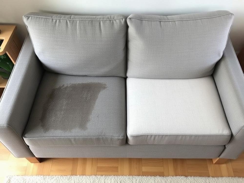 Sofá de tecido antes e depois da higienização profissional